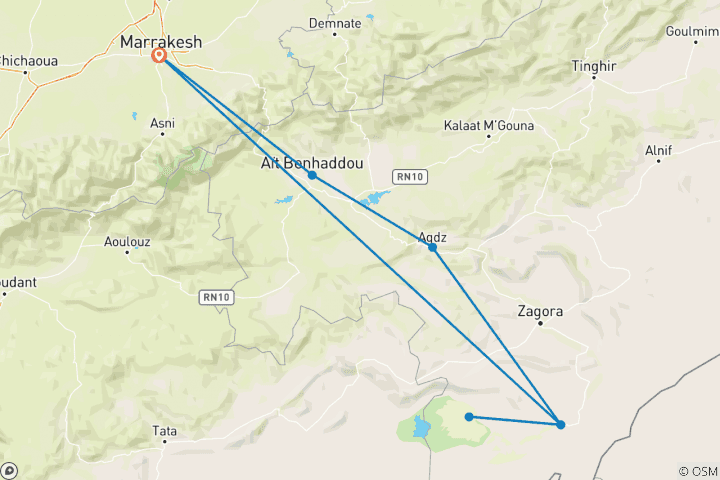 Map of 7 Days Camel Trek to Erg Zahar