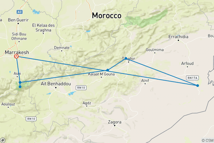 Karte von Marokkanischen Kasbah, Berge & Wüste Entdeckungsreise - 5 Tage