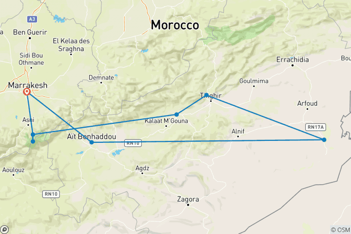 Karte von Marokkanische Kasbahs und Wüste - 6 Tage