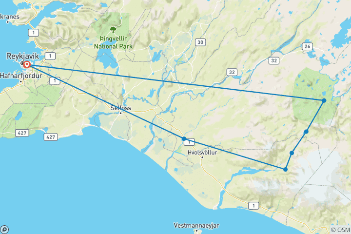 Map of 8 Day - Laugavegur trail, Golden Circle, south coast and glacier hike