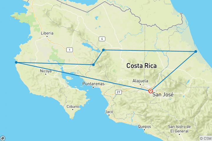 Map of Essential Costa Rica with extension to Guanacaste, Tamarindo Beach & San José City