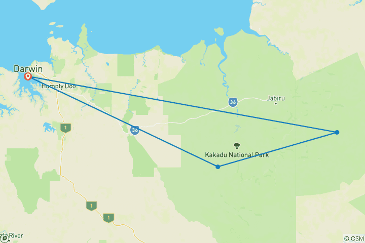 Kaart van Kakadu en Arnhemland (Kort verblijf, 2 dagen)