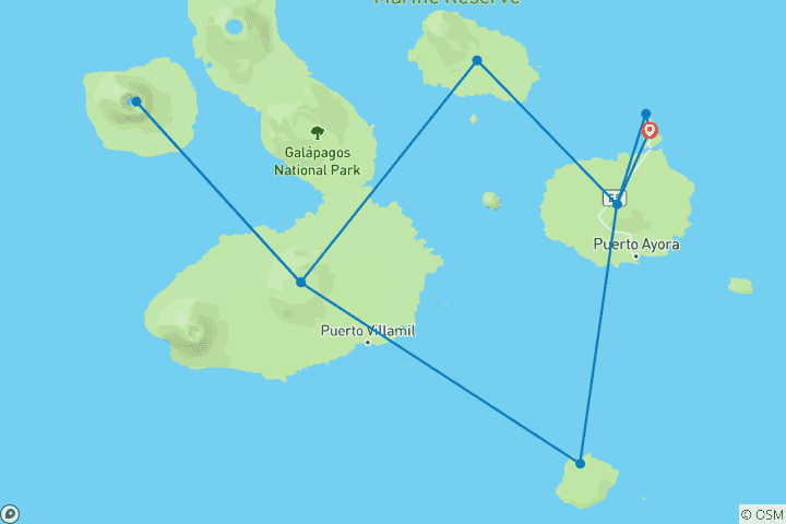 Carte du circuit Galápagos - Îles occidentales et centrales à bord du Reina Silvia Voyager - croisière uniquement