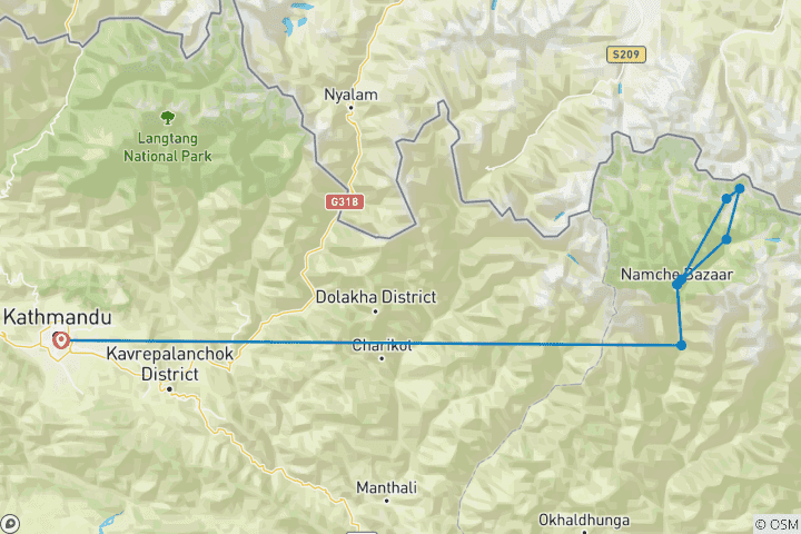 Mapa de Excursión al campamento base del Everest
