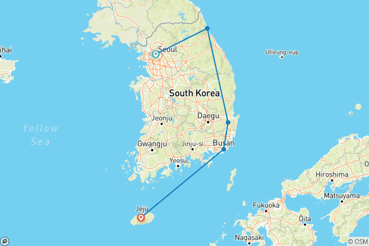 Mapa de Aventura de 12 días en Corea del Sur: desde Seúl hasta la isla de Jeju