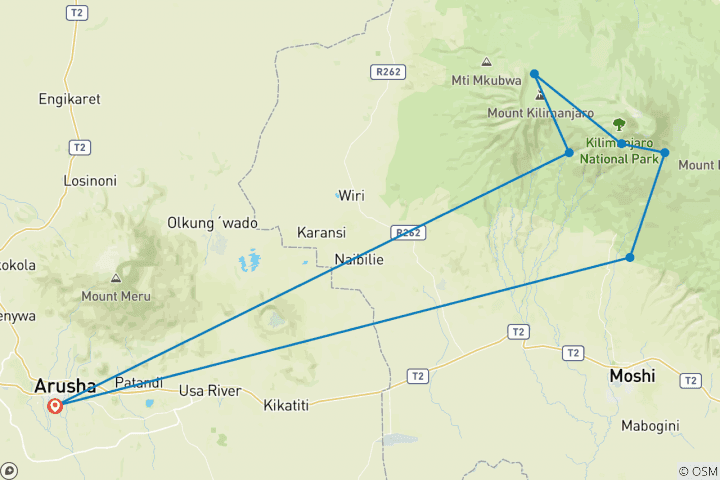 Map of 6 Day Kilimanjaro Trekking Tour Via Machame Route