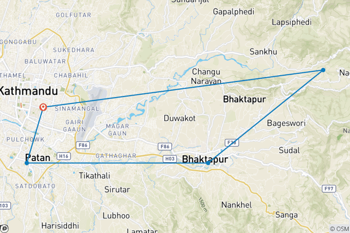 Map of 4 Day Kathmandu, Patan, Bhaktapur Sightseeing with Nagarkot Trip