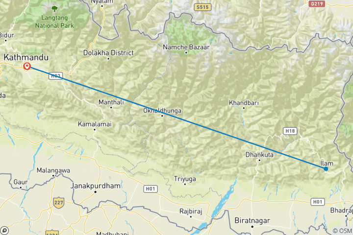 Map of 3-Days Eastern Paradise Ilam Tour from Kathmandu