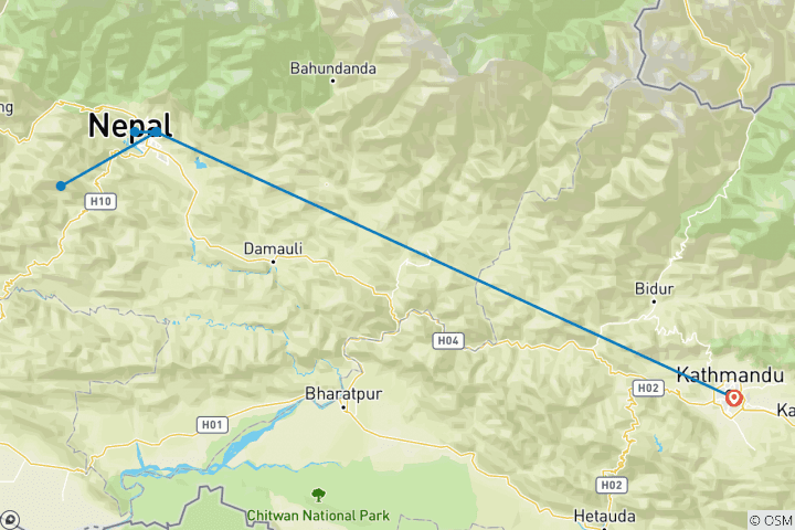 Map of 8 Days Sirubari (First Home stay in Nepal) with Kathmandu and Pokhara Tour