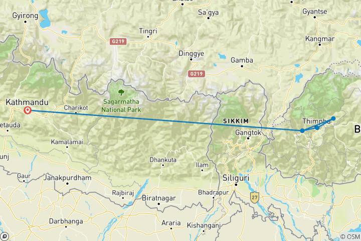 Carte du circuit Découvrez le royaume du bonheur : voyage de 9 jours au Bhoutan et au Népal