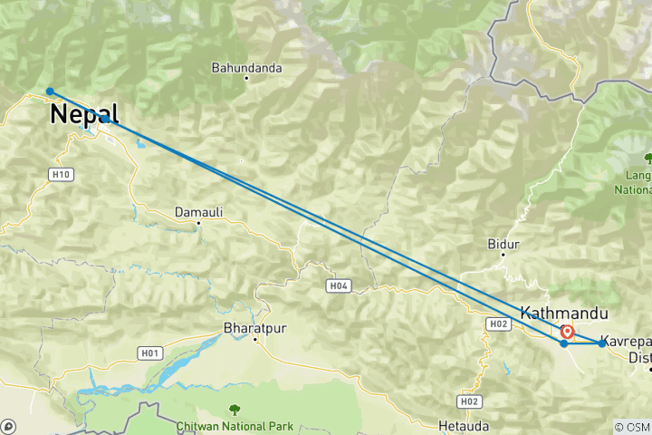 Mapa de Vacaciones románticas de 6 días en Nepal