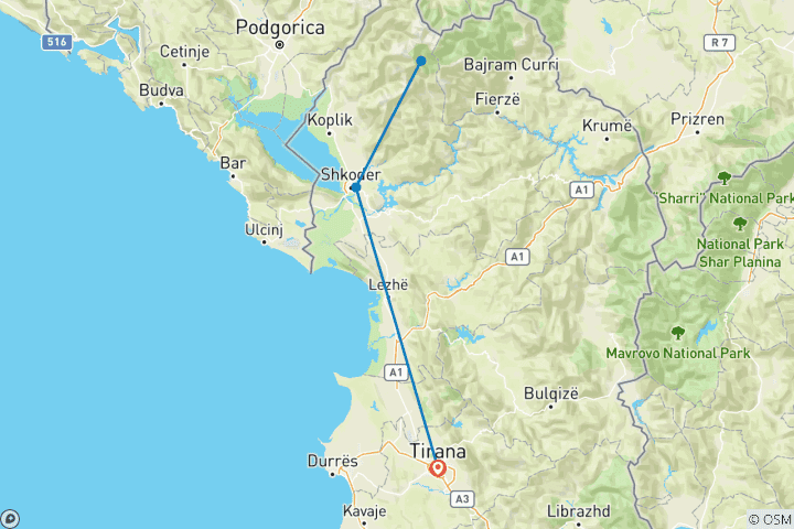 Mapa de Norte de Albania
