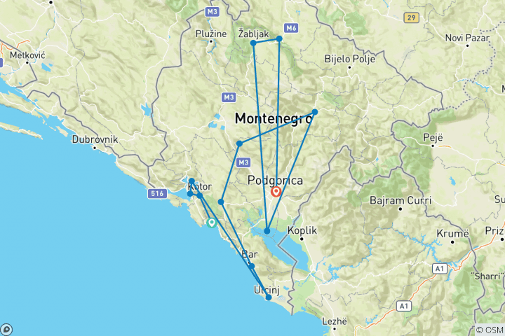 Carte du circuit Le meilleur du Monténégro 7 jours / 6 nuits