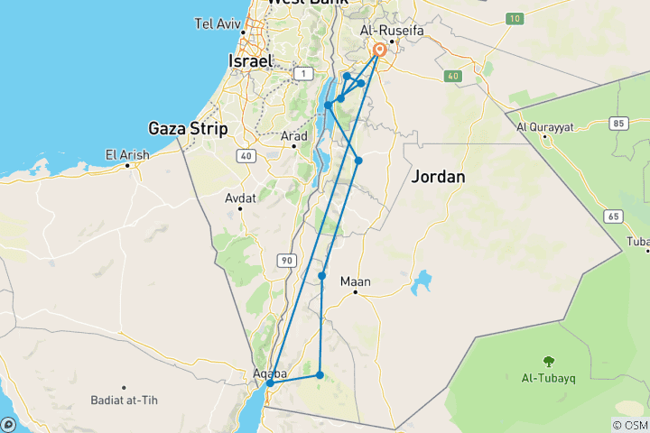 Carte du circuit Circuit de luxe en Jordanie 7 jours