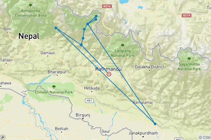 Kaart van Tsum Vallei Trek - 18 dagen