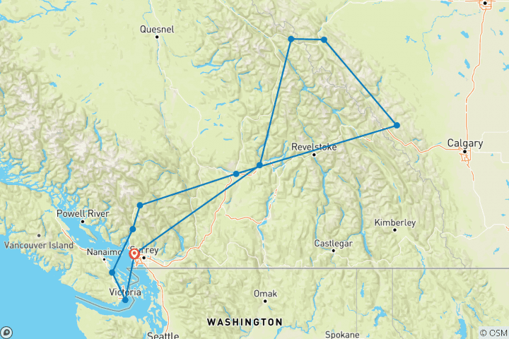 Carte du circuit Les emblématiques Rocheuses et l'Ouest canadien - 13 jours