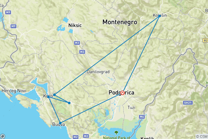 Carte du circuit Mini Monténégro 4 jours / 3 nuits