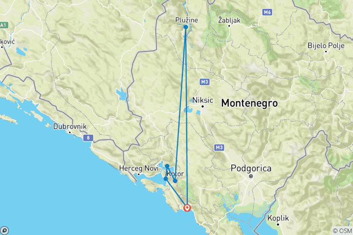 Map of Adriatic and Rafting Mix 4 days / 3 nights