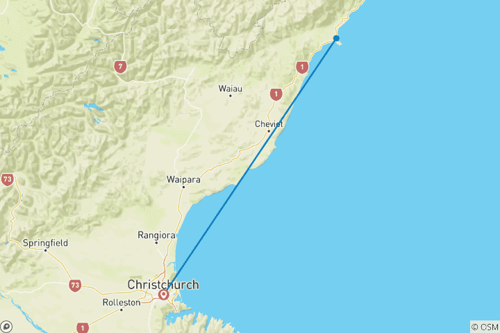 Map of 2 Day Kaikoura Whales and Dolphins Overnight Tour