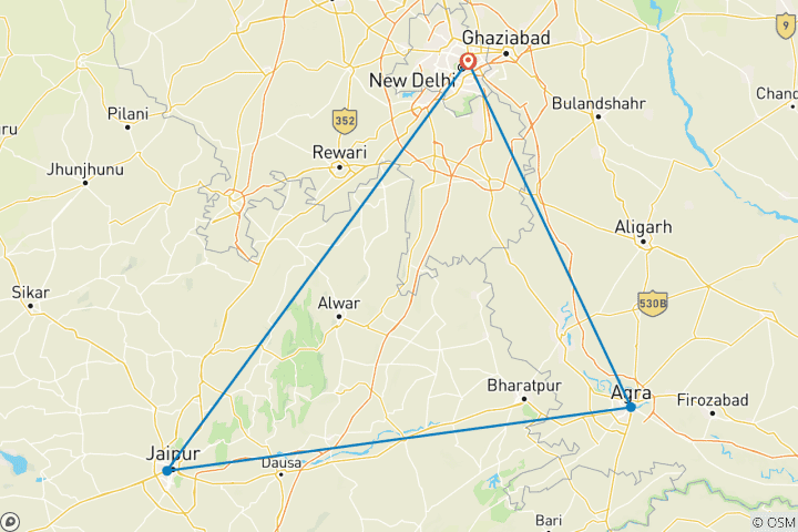 Map of Private 3 Days Golden Triangle Luxury Tour from Delhi