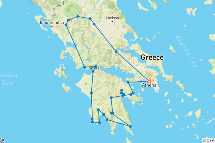 Map of Splendid off-season tour in Greece: UNESCO sites and other beautiful destinations on a 19-days tour from Athens