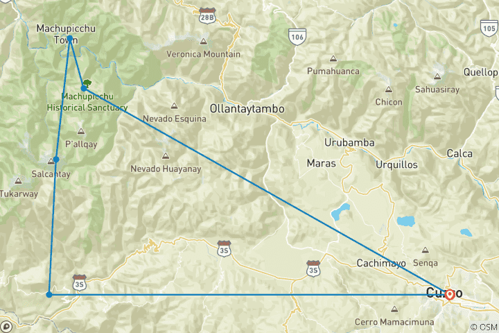 Carte du circuit Ultimate Salkantay Trek 5D/4N avec glass cabañas, Glass Domes & hobbit house + hot tub jacuzzi.