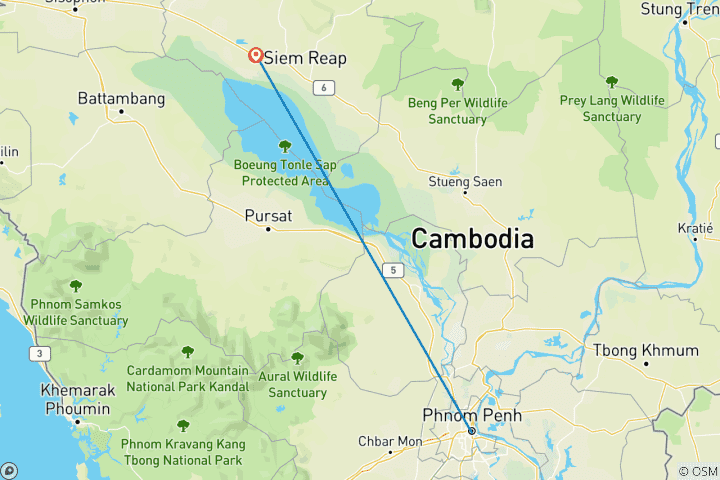 Karte von Kambodscha: Phnom Penh - Siem Reap 7 Tage