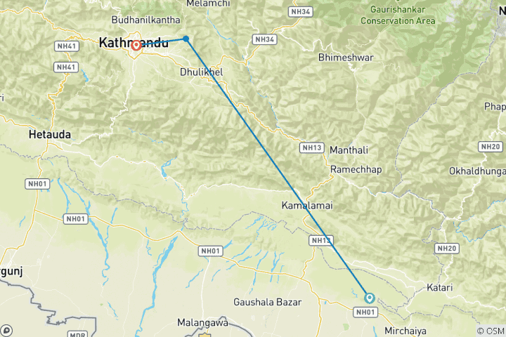 Carte du circuit 3 jours de Trekking Chisapani Nagarkot