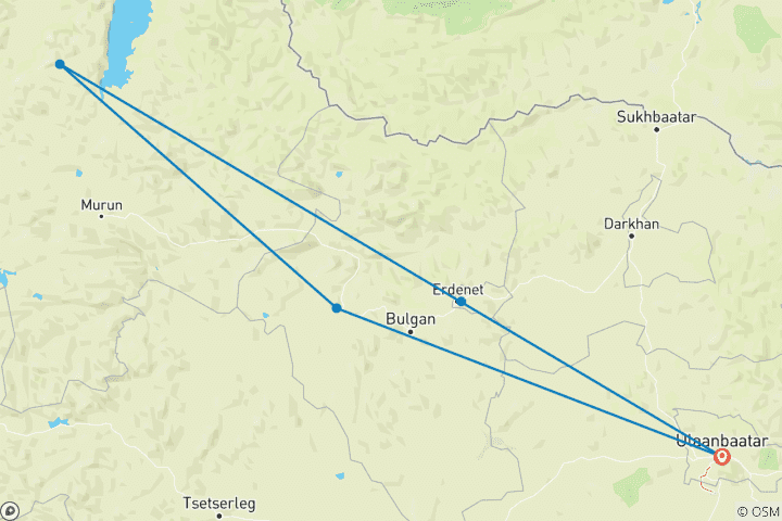 Carte du circuit Bleu éternel Lac Khuvsgul 6J/5N