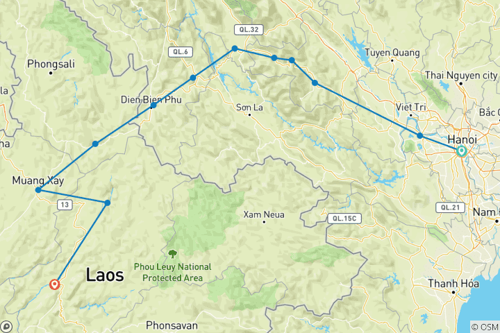 Map of Cycling Vietnam to Laos