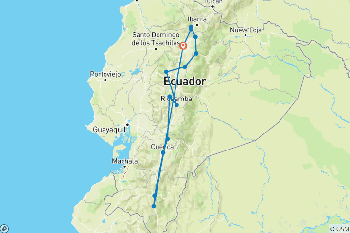 Carte du circuit Circuit de 10 jours des joyaux andins de l'Équateur