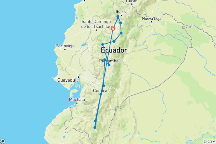 Map of Ecuador Andean Jewels 10 Days Tour