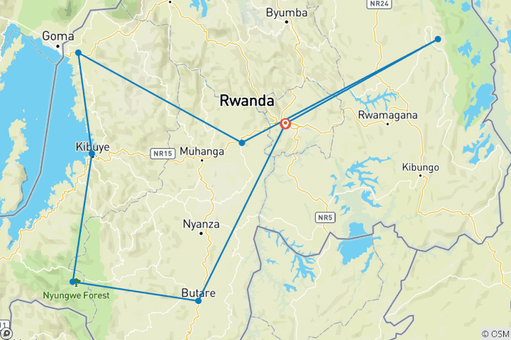 Map of 15 Days Best of Rwanda Safari