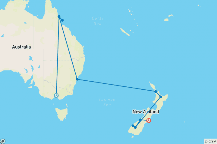 Mapa de Contrastes de Australia y Nueva Zelanda - 18 días