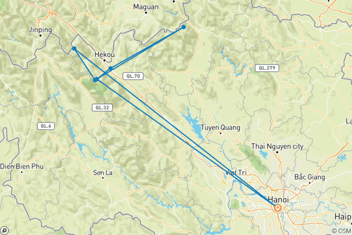 Map of Trekking Experience in Sapa 4 days