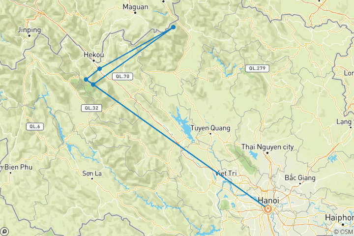 Carte du circuit Circuit de Trekking à Sapa 5 jours/4 nuits