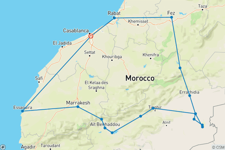 Karte von Marokko Reichsstädte und Wüste - 11 Tage