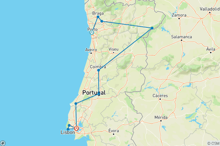 Carte du circuit Circuit du patrimoine portugais : De Porto à Lisbonne