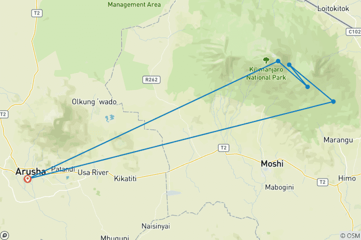 Map of 5 Days Mount Kilimanjaro Via Marangu Route Climb