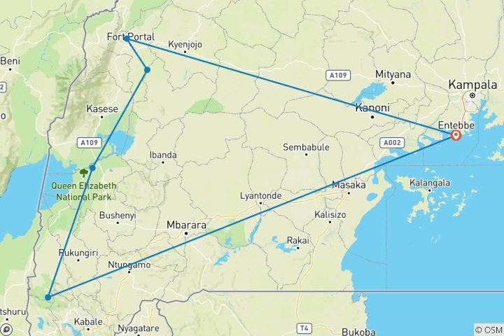 Map of 5-Day Gorilla tracking, glorious wildlife and lake Bunyonyi