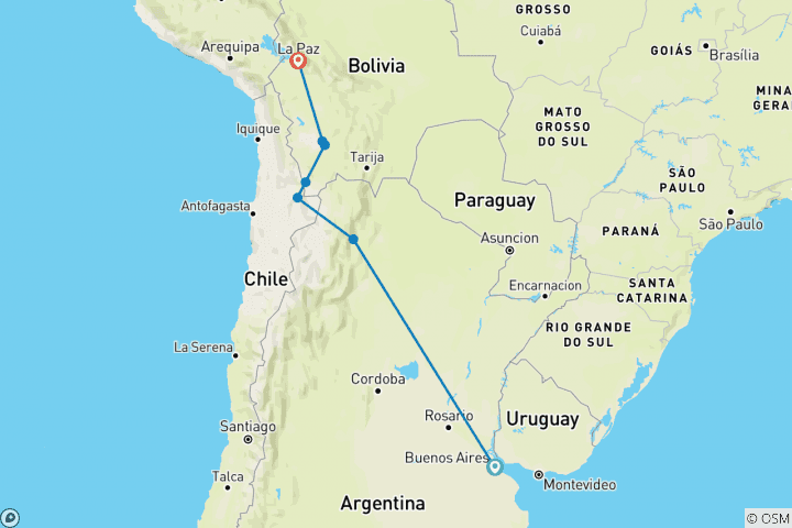 Carte du circuit De Buenos Aires à La Paz en passant par Uyuni - 15 nuits