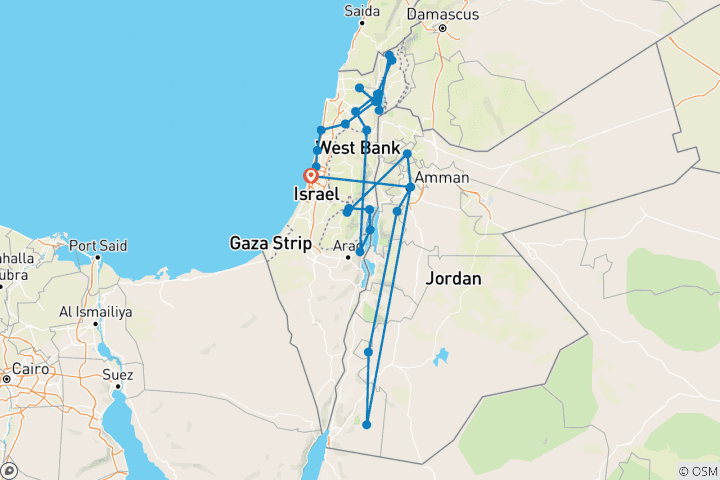 Map of Pilgrimage to the Holy Land Israel and Jordan - 11 Days