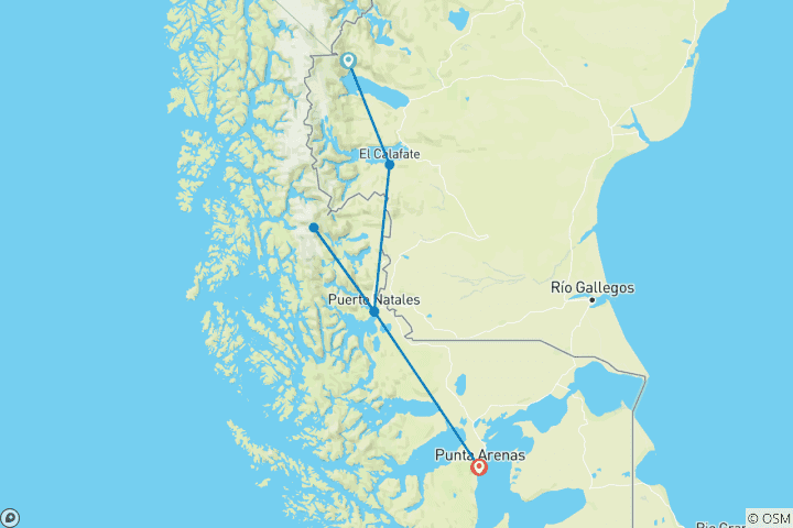 Map of Patagonia Highlights 9 Days