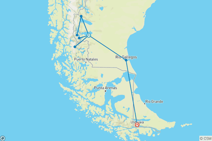 Map of The End of the World + El Chalten (9 Nights)