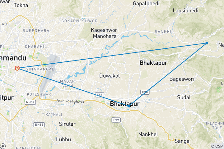 Mapa de Experimenta lo Mejor de Katmandú con una Espectacular Vista del Everest desde Nagarkot: Un circuito de lujo