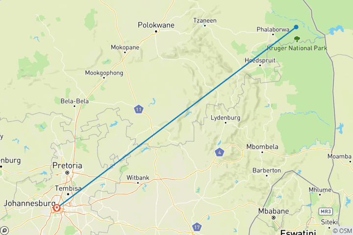 Map of Kruger National Park Express 3 Days/ 2 Nights ( Comfort)