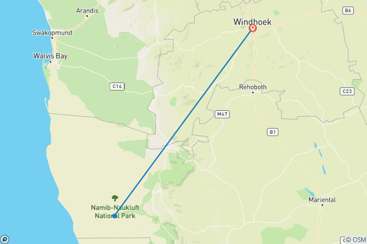 Map of 4 Day/ 3 Nights Sossusvlei Experience ( Camping)