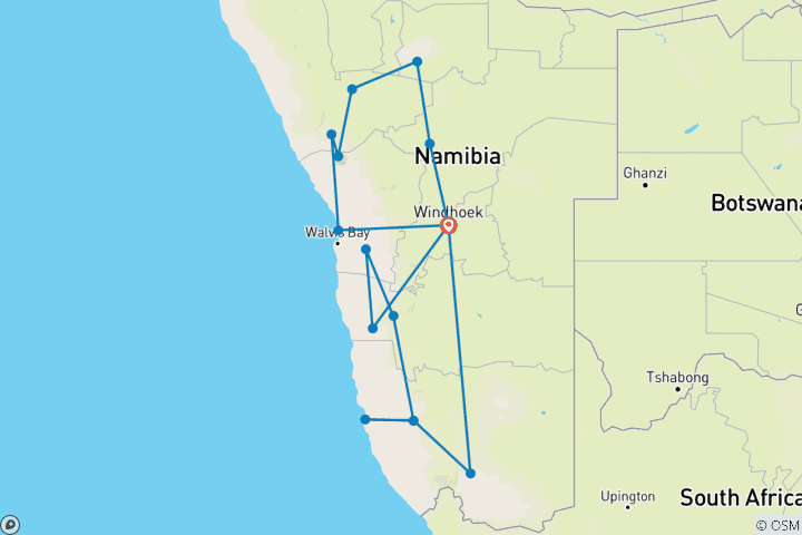 Mapa de Safari por lo más destacado de Namibia 15 días / 14 noches - confort