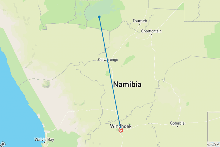 Map of Etosha Express Safari 3 Days / 2 Nights ( Comfort)