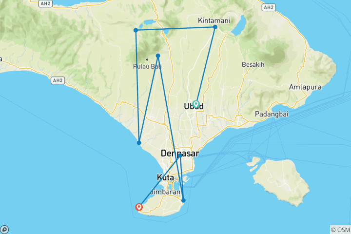 Kaart van Avontuurlijke tochten Bali